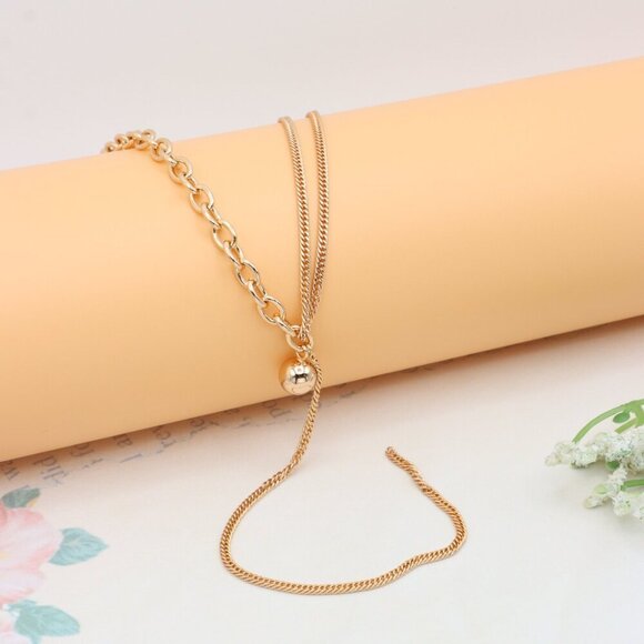 Layered Rose Gold Necklace with Bold Link and Sleek Chain Design, XPNL0352 - Picture 1 of 12